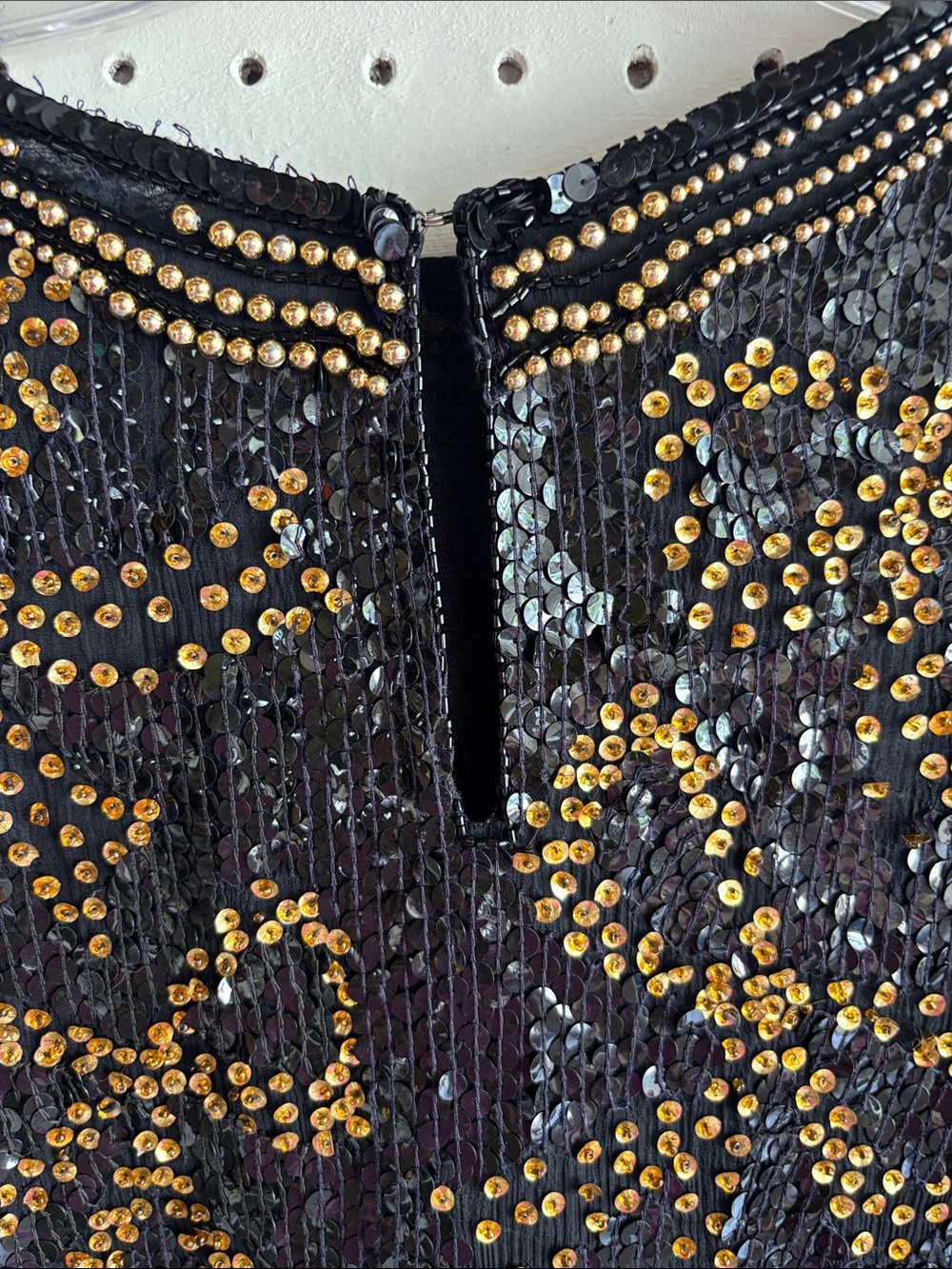 Vintage Black Sequin Blouse with Gold Stud Detailing - Picture 12 of 15